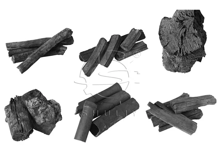 различные древесные угли, полученные в печи карбонизации